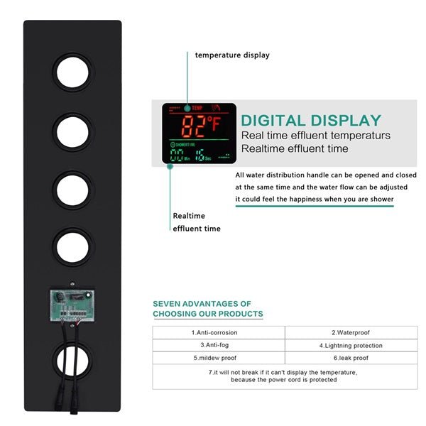 Naples 9"x26" LED Digital Music Shower System By Cascada Showers - Cascada Showers