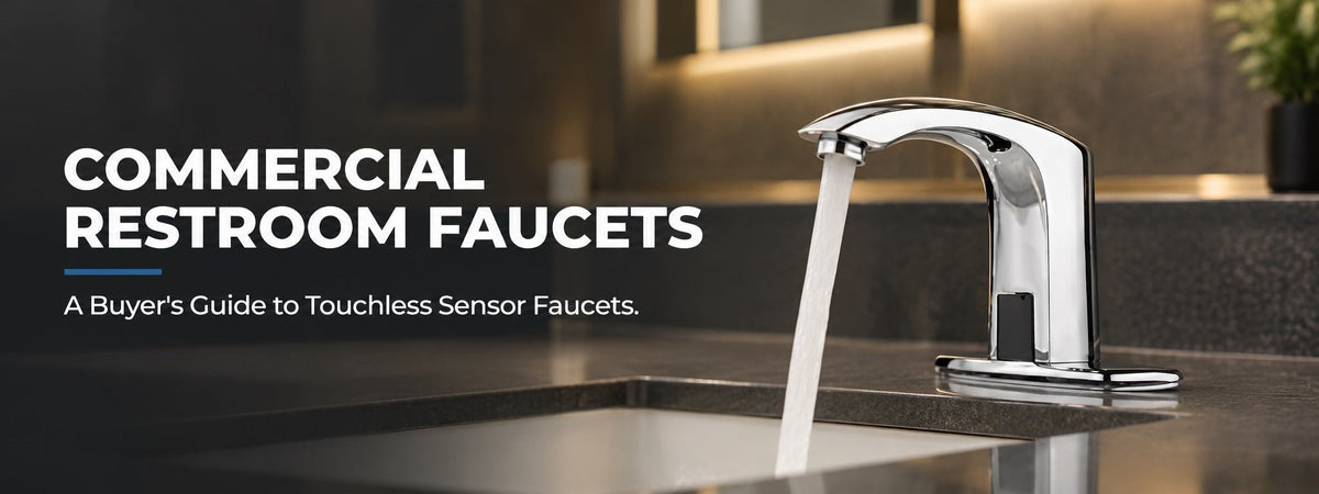 Touchless sensor faucet installed in a commercial hotel restroom