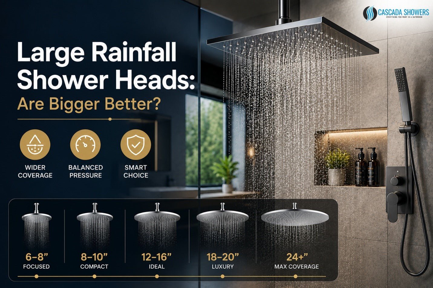 Large rainfall shower head guide