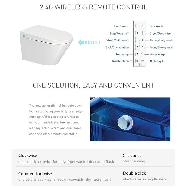 Cascada Torino Wall-Hung Smart Toilet, Dual Flush System
