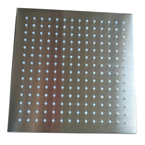 Rainfall shower head with integrated LED lighting and standard 1/2 inch connection
