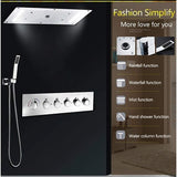 Multi-Function LED Rainfall, Rain Curtain, Mist, Massage Ceiling Showerhead 15"x28"
