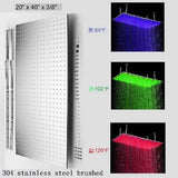 20"x40" Ceiling Mount Rainfall LED Shower Head, include Shower Arm - Cascada Showers