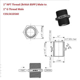 Technical diagram of plumbing fitting with dimensions and thread specifications.