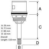 Dimensions of Cascada Showers diverter cartridge in mm 
