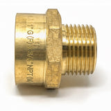 Brass plumbing adapter connecting 1 inch G female and 3/4 inch NPT male threads