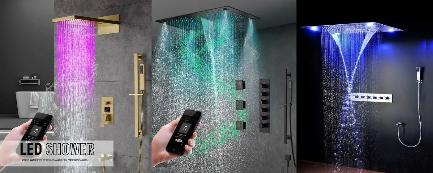 LED shower head with multicolor lighting