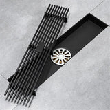 Cascada 12" matte black floor drain with hair-trapping grille and 2" center outlet