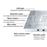 Rain curtain spray mode displayed from ceiling LED shower system

