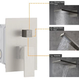 Shower control panel with shower head and hand shower illustrations 