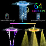 Rainfall shower head with LED lights and remote control