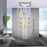 Cascada Bellagio 22-inch LED shower system in brushed gold finish with body jets