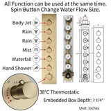 Thermostatic valve dimensions and connection ports labeled