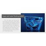 Diagram of a super swirl water flushing system with text of Cascada Florence smart toilet