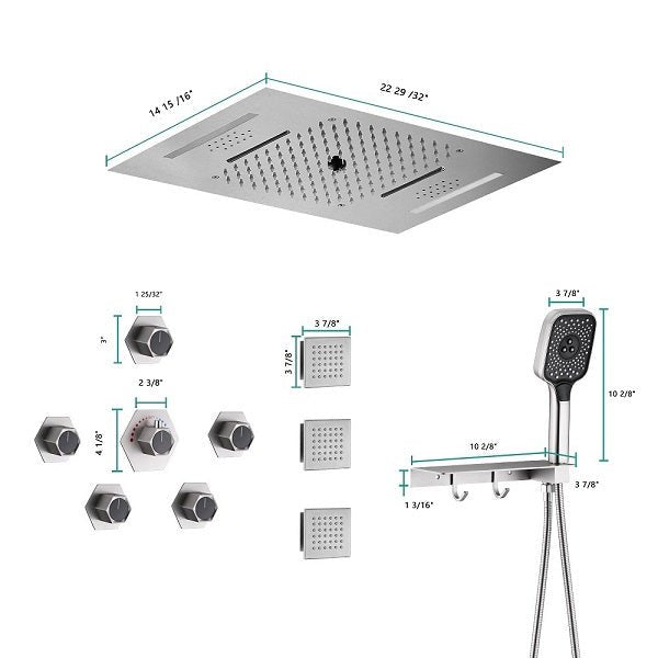 Cascada Positano 15"x23" Brushed Nickel Music LED Shower System - Cascada Showers