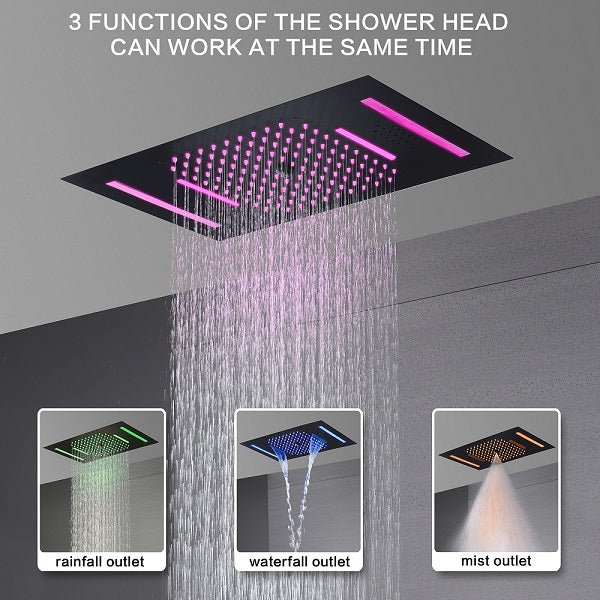Cascada Positano 15"x23" Matte Black LED Music Shower System - Cascada Showers