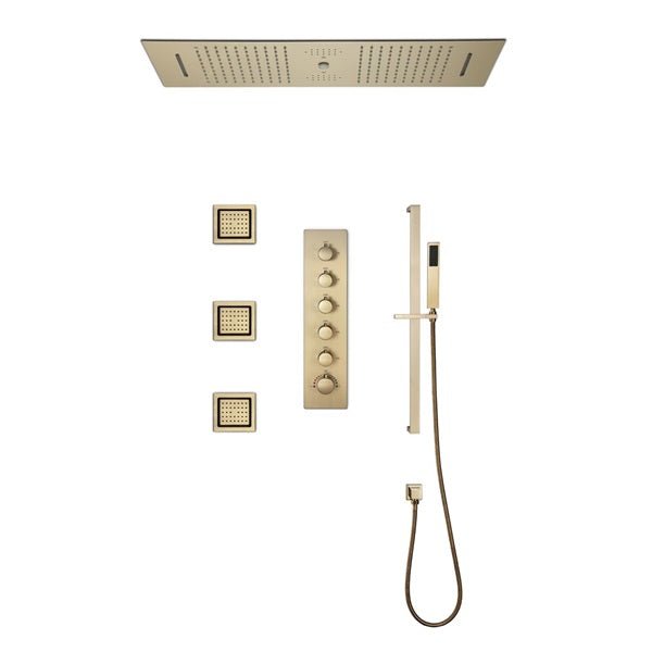 Cascada Riviera 12"x36" Brushed Gold LED Bluetooth Shower System - Cascada Showers