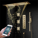 Cascada Riviera 12"x36" Brushed Gold LED Bluetooth Shower System - Cascada Showers