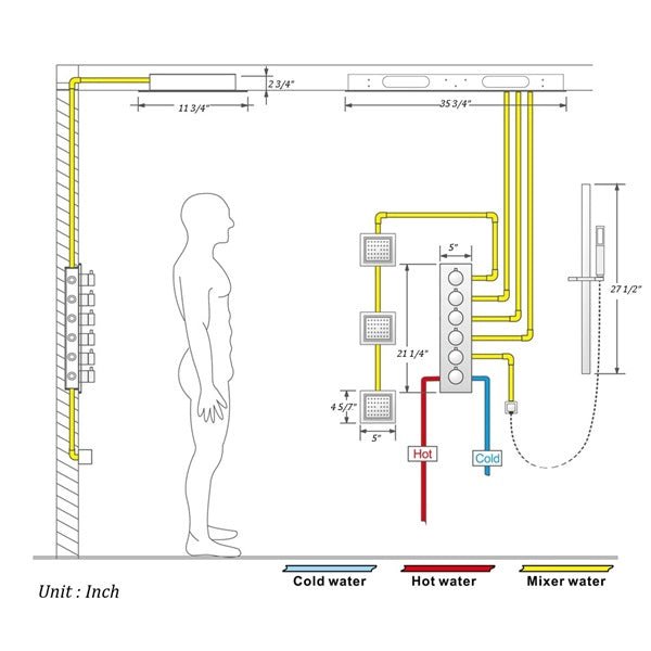 Cascada Riviera 12"x36" LED Bluetooth Shower System - Cascada Showers