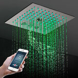Cascada Royale 12 inch recessed ceiling LED shower head green lighting with Bluetooth phone control