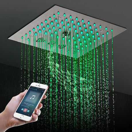 Cascada Royale 12 inch recessed ceiling LED shower head green lighting with Bluetooth phone control