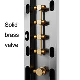 Upper body spray jets on circular shower panel.