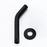 Black Cascada 7 inch curved wall shower arm and washer on a white background