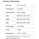 Product information table with specifications on a white background
