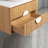 Cascada Wall Mount Floating Bathroom Vanity Oak with Marble Top Ceramic Vessel Sink