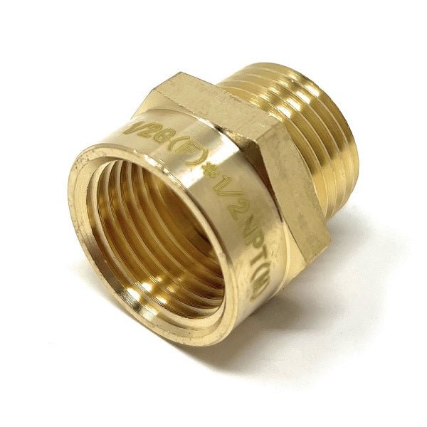 Brass plumbing fitting on a white background