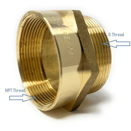Cascada Showers lead-free brass BSPP to NPT plumbing adapter 2.5 inch