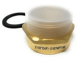 Brass fitting with G(F) and NPT(M) markings on a white background