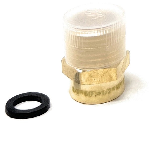 Lead-free 3/8" BSPP to 1/2" NPT brass adapter for plumbing and hydraulic systems.