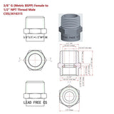 High-quality 3/8" BSPP to 1/2" NPT thread converter, ideal for plumbing and hydraulic use.