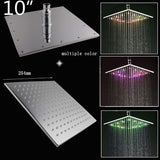 10" Square Ceiling Mount Rainfall LED Shower Head, include Shower Arm - Cascada Showers showerhead system rain head shower handheld set complete led bathroom heads light rainfall 