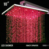 10" Square Ceiling Mount Rainfall LED Shower Head, include Shower Arm - Cascada Showers showerhead system rain head shower handheld set complete led bathroom heads light rainfall 