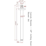 12" Ceiling Mount Shower Arm with 1/2" NPT Thread, Brushed Nickel - Cascada Showers