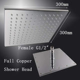 LED rainfall shower head showing blue, green, and red temperature colors