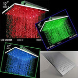 12 inch square LED rainfall shower head with temperature color indicator