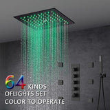 Cascada Luxury 12” Music LED shower system with built-in Bluetooth Speakers, 4 functions (Rainfall, Misty, Body jets & HandShower) & Remote Control 64 Color Lights cascada system LED bluetooth shower head speaker hot cold music rain rainfall musical lights showerhead body spray jet waterfall misty ceiling mounted handheld high pressure multicolor holder thermostatic chrome oil rubbed bronze mixer remote control