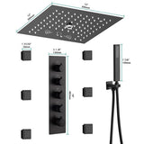 Cascada Luxury 12” Music LED shower system with built-in Bluetooth Speakers, 4 functions (Rainfall, Misty, Body jets & HandShower) & Remote Control 64 Color Lights cascada system LED bluetooth shower head speaker hot cold music rain rainfall musical lights showerhead body spray jet waterfall misty ceiling mounted handheld high pressure multicolor holder thermostatic chrome oil rubbed bronze mixer remote control