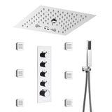 Cascada Luxury 12” Music LED shower system with built-in Bluetooth Speakers, 4 functions (Rainfall, Misty, Body jets & HandShower) & Remote Control 64 Color Lights cascada system LED bluetooth shower head speaker hot cold music rain rainfall musical lights showerhead body spray jet waterfall misty ceiling mounted handheld high pressure multicolor holder thermostatic chrome oil rubbed bronze mixer remote control