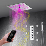 Cascada Luxury 12” Music LED shower system with built-in Bluetooth Speakers, 4 functions (Rainfall, Misty, Body jets & HandShower) & Remote Control 64 Color Lights cascada system LED bluetooth shower head speaker hot cold music rain rainfall musical lights showerhead body spray jet waterfall misty ceiling mounted handheld high pressure multicolor holder thermostatic chrome oil rubbed bronze mixer remote control