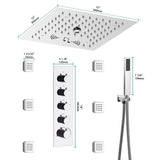 Cascada Luxury 12” Music LED shower system with built-in Bluetooth Speakers, 4 functions (Rainfall, Misty, Body jets & HandShower) & Remote Control 64 Color Lights cascada system LED bluetooth shower head speaker hot cold music rain rainfall musical lights showerhead body spray jet waterfall misty ceiling mounted handheld high pressure multicolor holder thermostatic chrome oil rubbed bronze mixer remote control