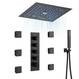 Cascada Luxury 12” Music LED shower system with built-in Bluetooth Speakers, 4 functions (Rainfall, Misty, Body jets & HandShower) & Remote Control 64 Color Lights cascada system LED bluetooth shower head speaker hot cold music rain rainfall musical lights showerhead body spray jet waterfall misty ceiling mounted handheld high pressure multicolor holder thermostatic chrome oil rubbed bronze mixer remote control