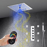 Cascada Luxury 12” Music LED shower system with built-in Bluetooth Speakers, 4 functions (Rainfall, Misty, Body jets & HandShower) & Remote Control 64 Color Lights cascada system LED bluetooth shower head speaker hot cold music rain rainfall musical lights showerhead body spray jet waterfall misty ceiling mounted handheld high pressure multicolor holder thermostatic chrome oil rubbed bronze mixer remote control