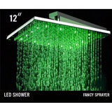 Square stainless steel rainfall shower head with built-in LED lights