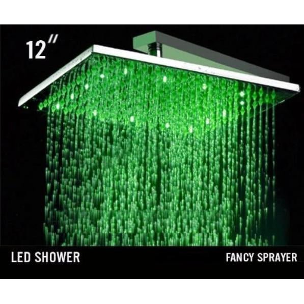 Square stainless steel rainfall shower head with built-in LED lights