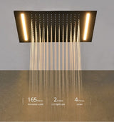 Cascada Luxury 14" x 20" Square Ceiling Mounted LED Shower System With 2-Way Thermostatic Valve (3 knobs), 2 Mode Function (Rainfall & Handheld Shower) shower head with handheld rain White LED & NON LED rainfall 3 valve handle shower heads high pressure black hand held system holder matte fixtures gold kit chrome oil rubbed bronze mixer modern ceiling mount 2 way thermostatic square showers system