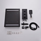 Cascada Luxury 14" x 20" Square Ceiling Mounted LED Shower System With 2-Way Thermostatic Valve (3 knobs), 2 Mode Function (Rainfall & Handheld Shower) shower head with handheld rain White LED & NON LED rainfall 3 valve handle shower heads high pressure black hand held system holder matte fixtures gold kit chrome oil rubbed bronze mixer modern ceiling mount 2 way thermostatic square showers system
